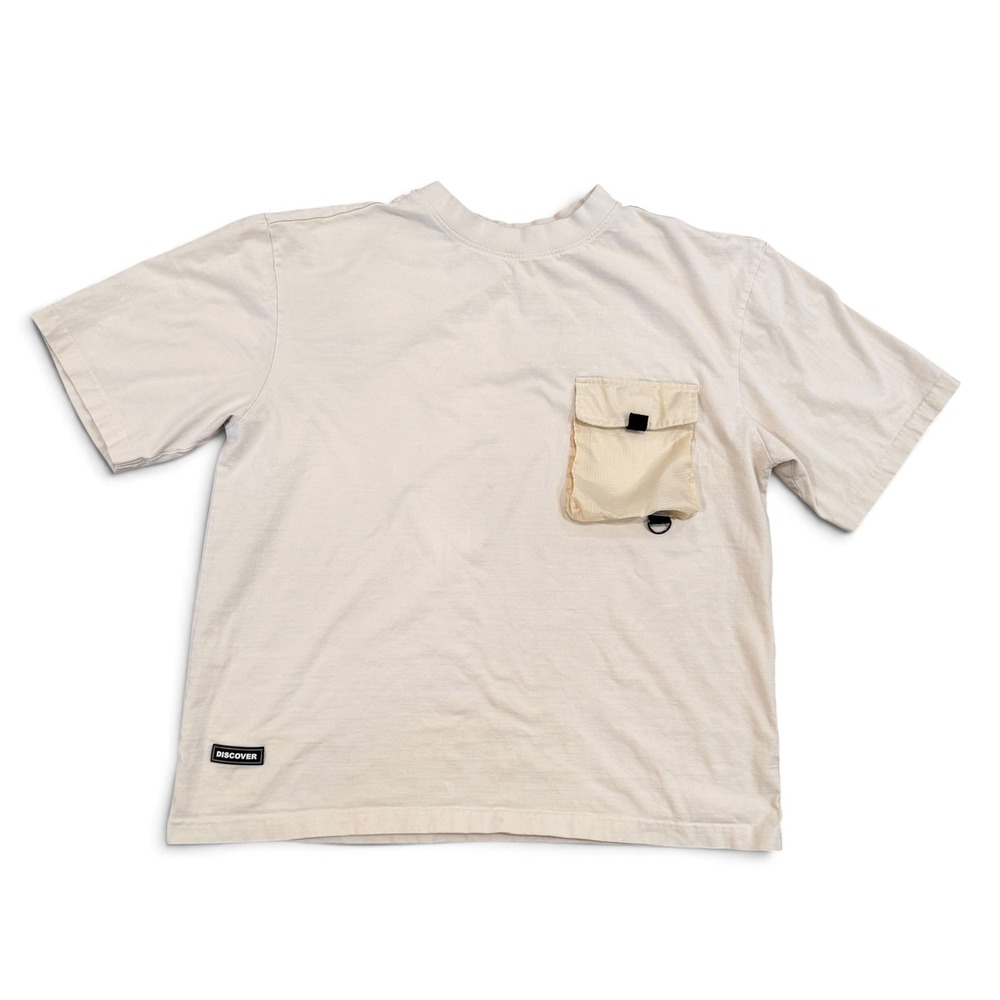 Rock Salt Discover T-Shirt Cream Beige Utility Pocket Heavy Cotton Mens Large